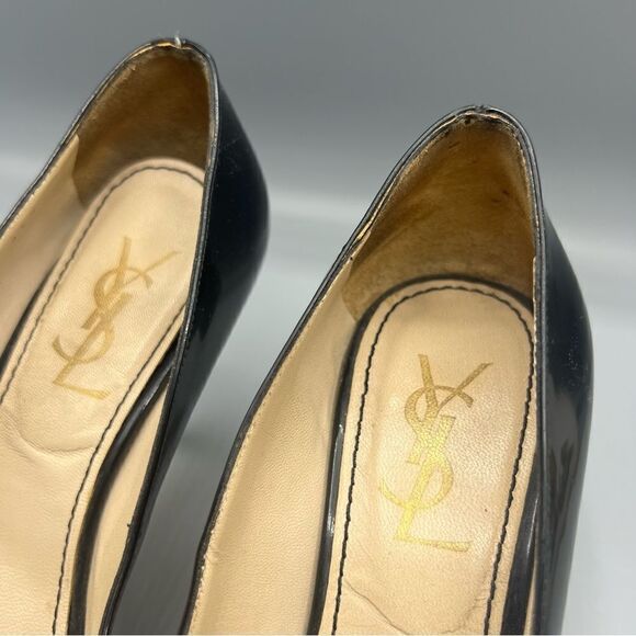 YSL Yves Saint Laurent Black Patent Leather Open Toe Heels Pumps - Picture 5 of 9